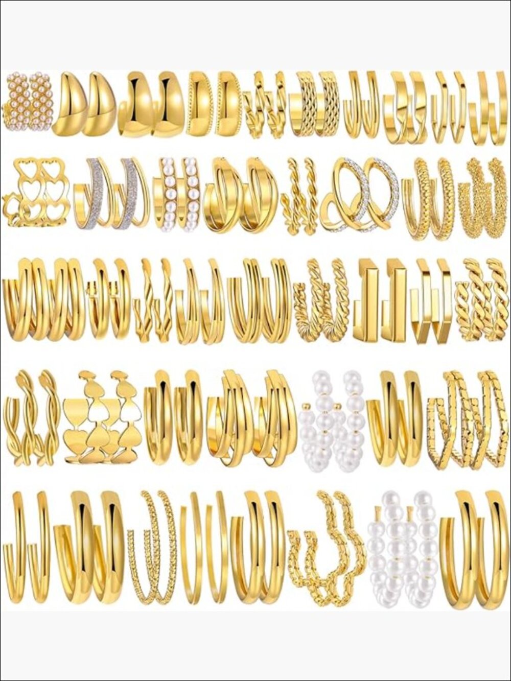 36 Pairs Gold Hoop Earrings Set, Chunky Multipack, Hypoallergenic Alloy